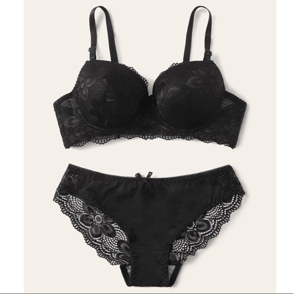 Other - Black floral lace lingerie set